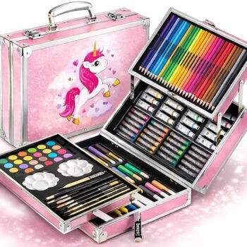 145-Piece Pink Unicorn Art Set with Aluminium Case