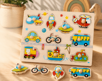 Wooden Transport Vehicle Peg Puzzle Board – 10 Pieces