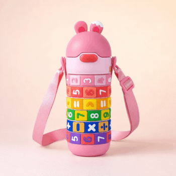 Kids Math Learning Water Bottle with Rotating Number Rings - 430 ml (Pink)