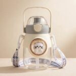 Cute Cat Kids Straw Water Bottle with Shoulder Strap - 800 ml